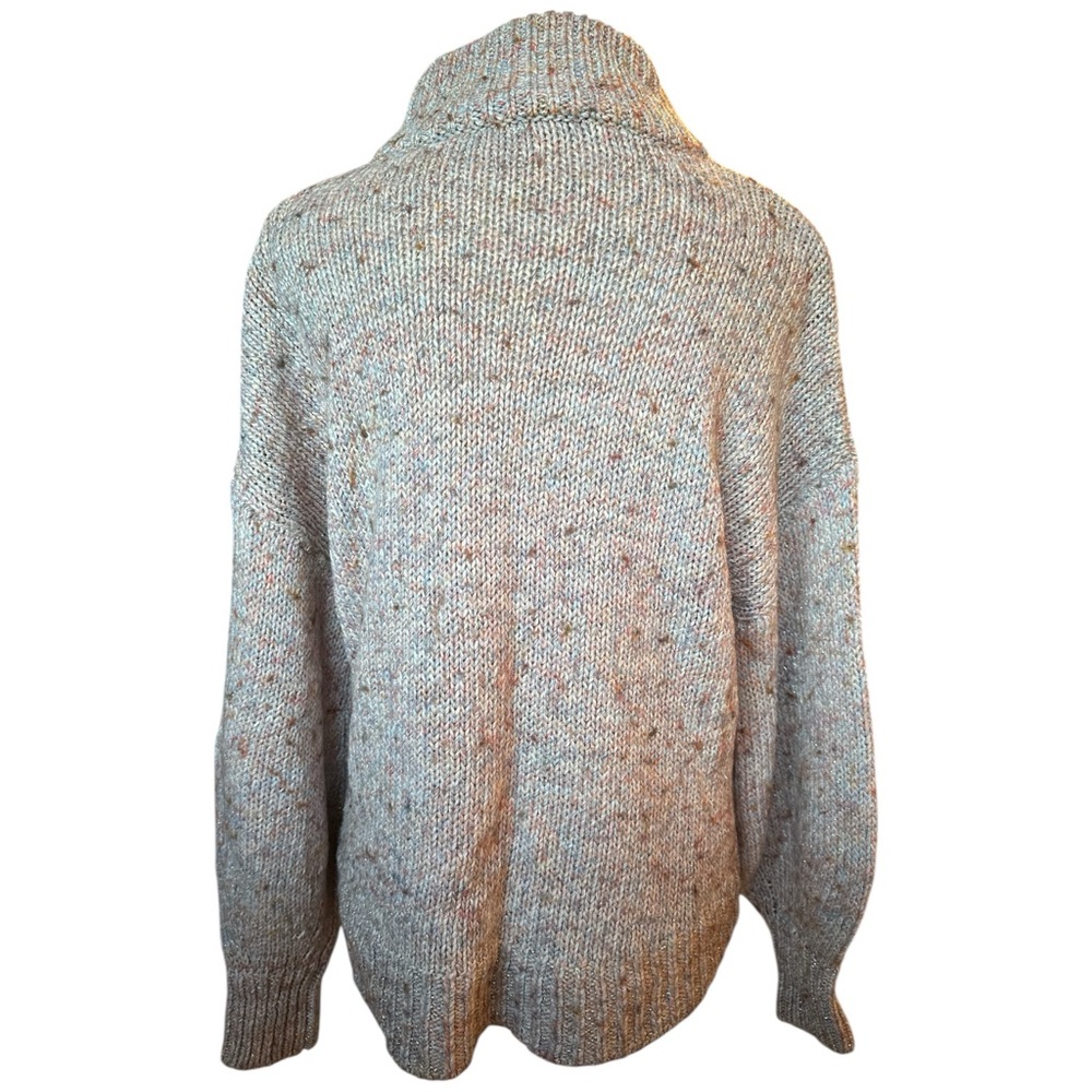 Ann Taylor Speckled Pastel Metallic Mock Neck Sweater Cozy Quiet Luxury | Medium - Picture 3 of 7